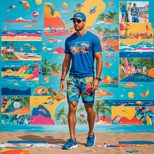 Athletic Man in Colorful Ocean-Themed Outfit