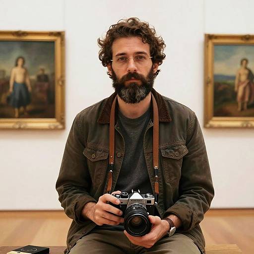 Stylish Man with Vintage Camera