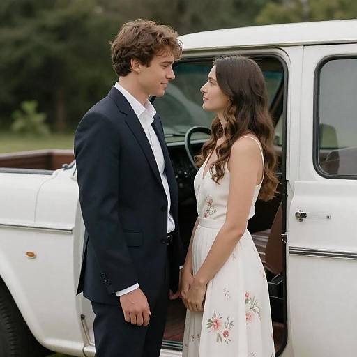 Charming Couple by Vintage Pickup Truck