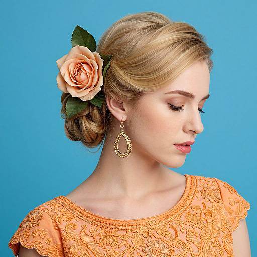 Elegant Blonde Woman with Floral Updo