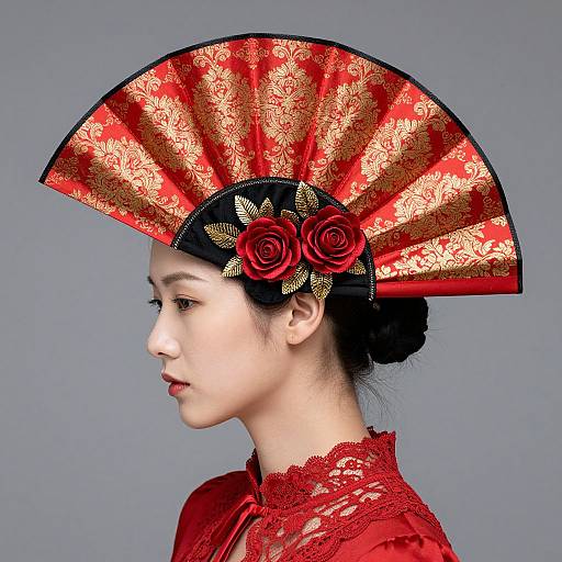 Elegant Red Cockade Fan Headpiece