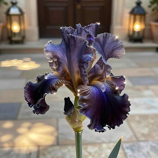 Smoky Obsidian Iris in Historic Courtyard