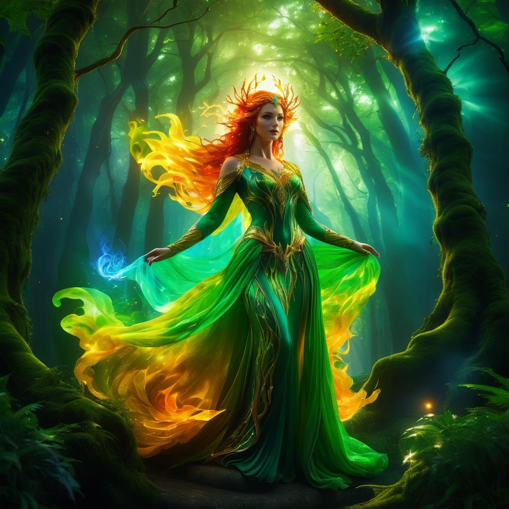 Ethereal Forest Goddess in Glowing Glade