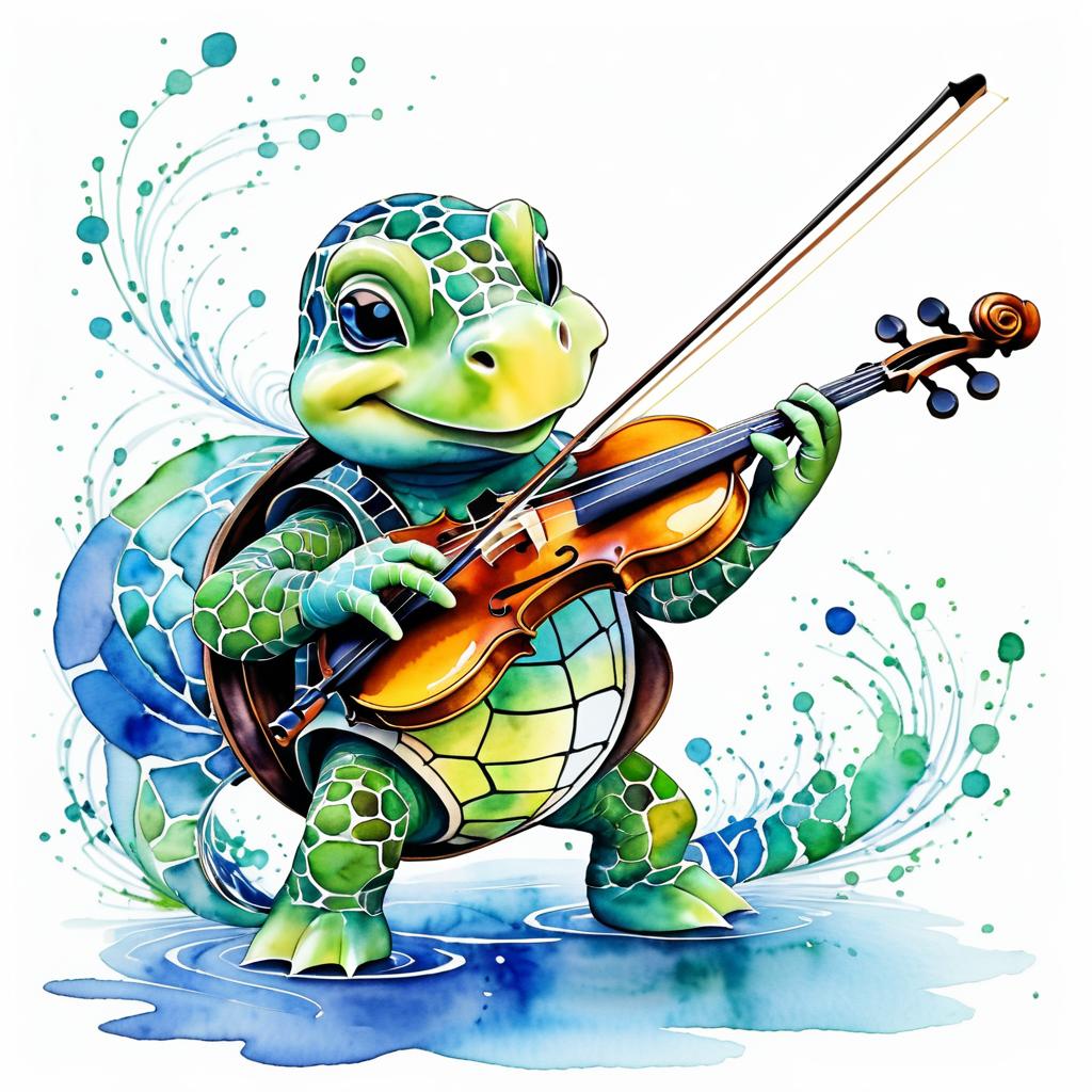 Whimsical Turtle Playing a Violin