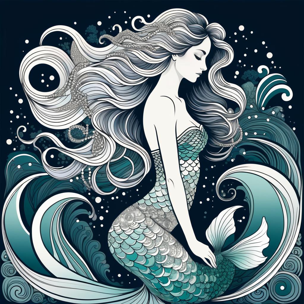 Enchanting Mermaid Surrounded by Waves