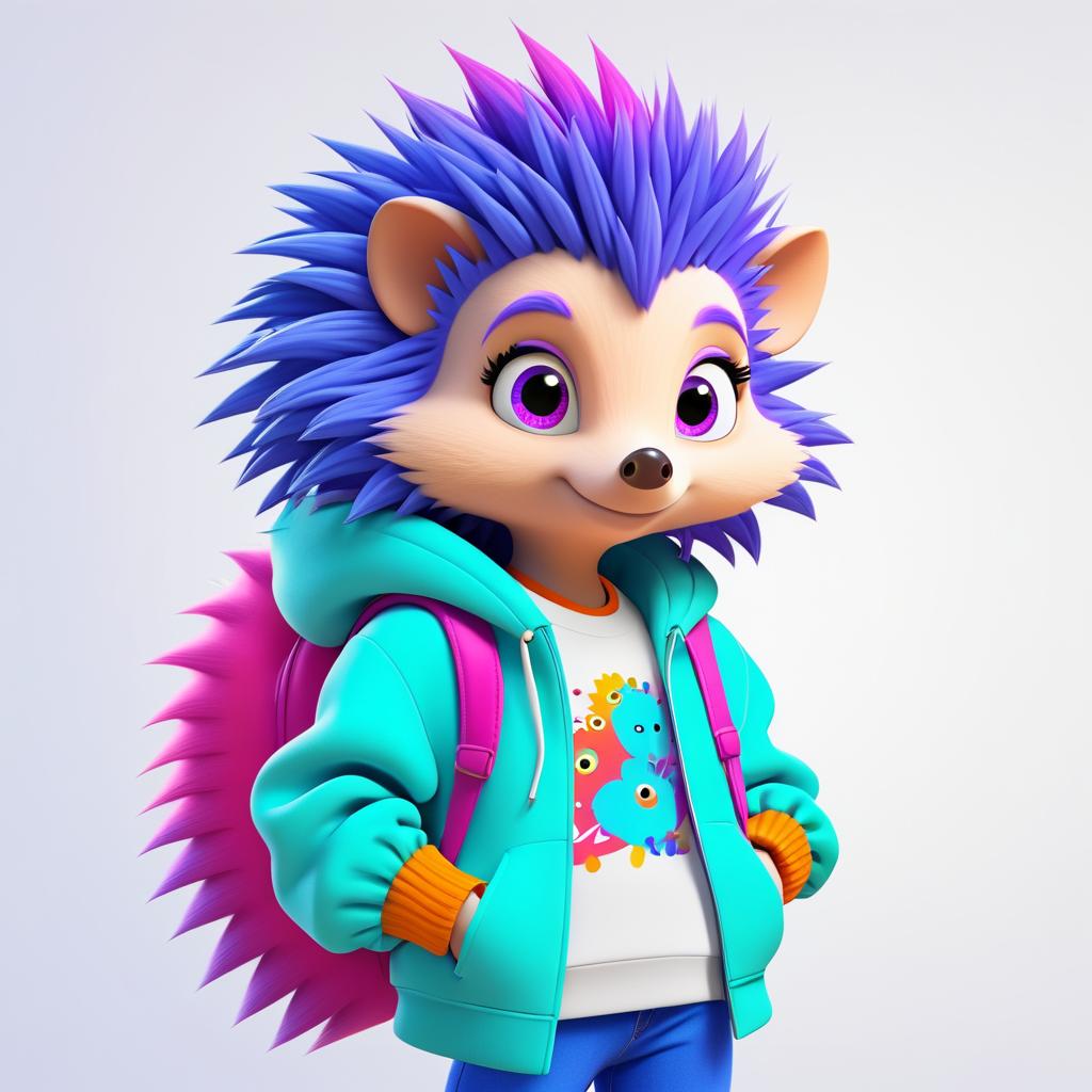 Vibrant Pixar-Style Hedgehog Character Design