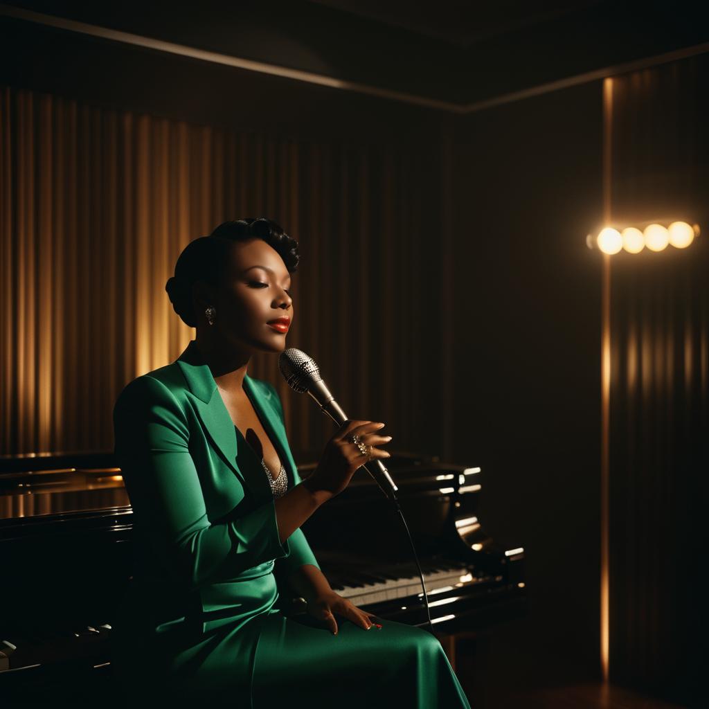 Cinematic Jazz Singer in Stylish Lounge