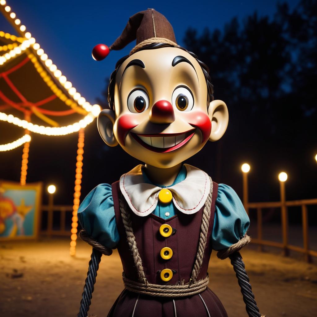 Dark Pinocchio in Abandoned Amusement Park