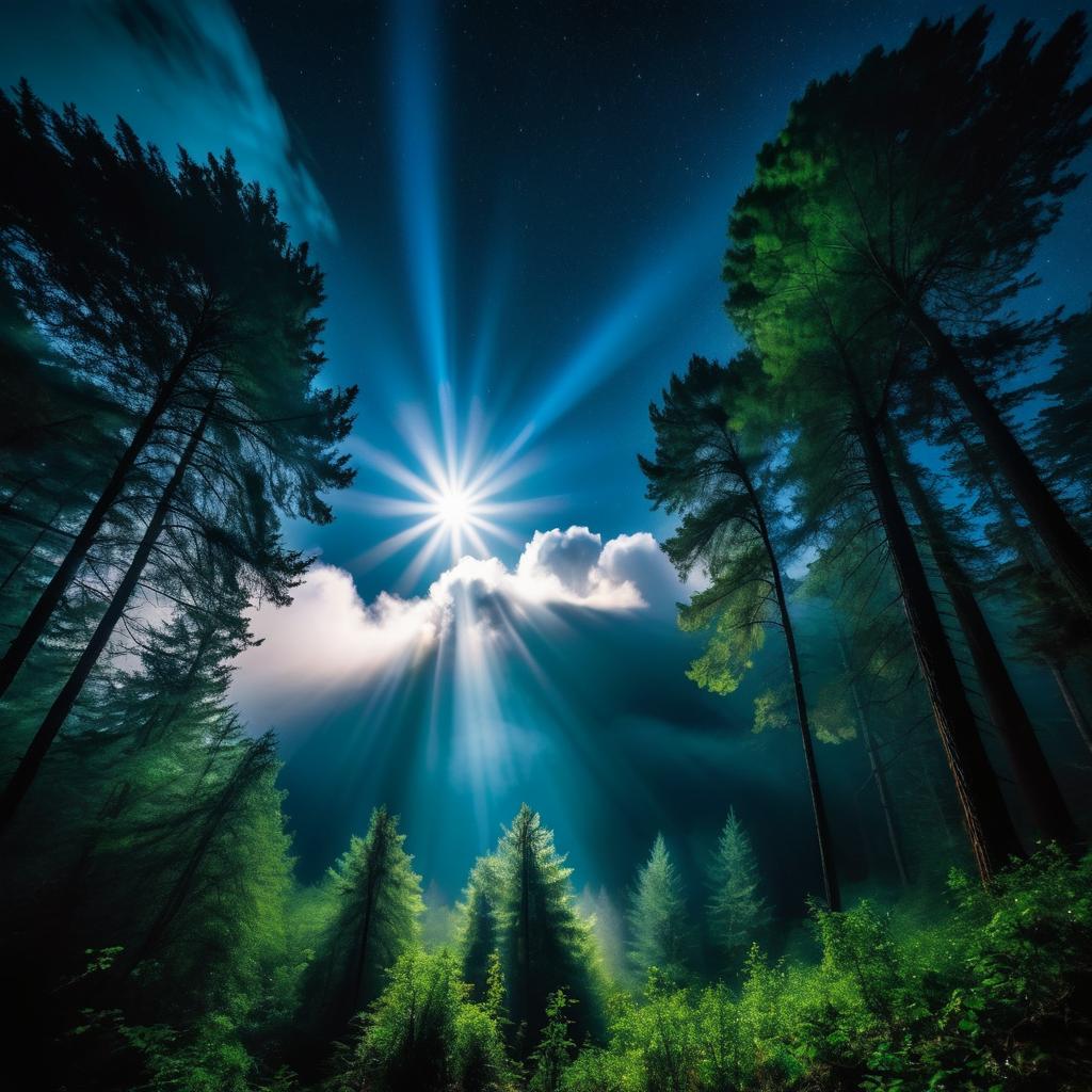 Mystical Forest Under Night Clouds