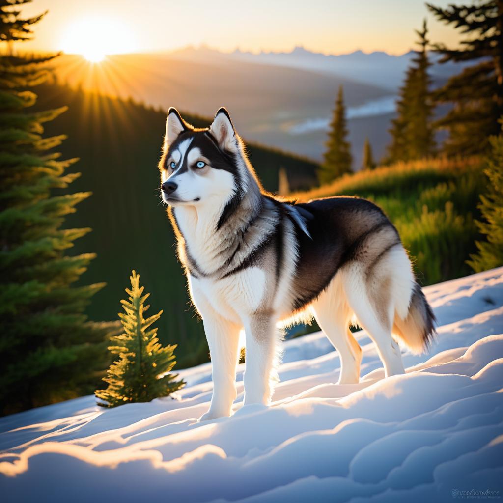 Stunning Siberian Husky at Sunset