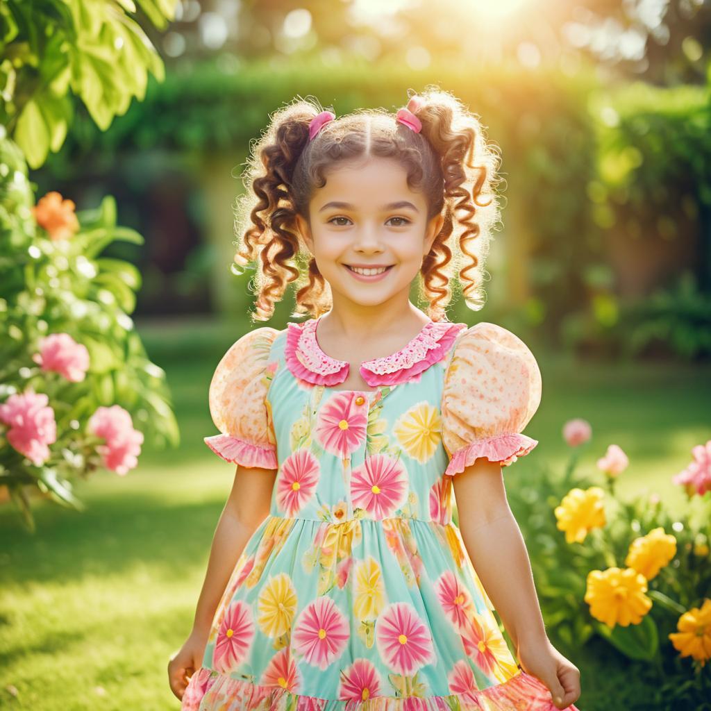 Cheerful Vintage Girl in Sunny Garden