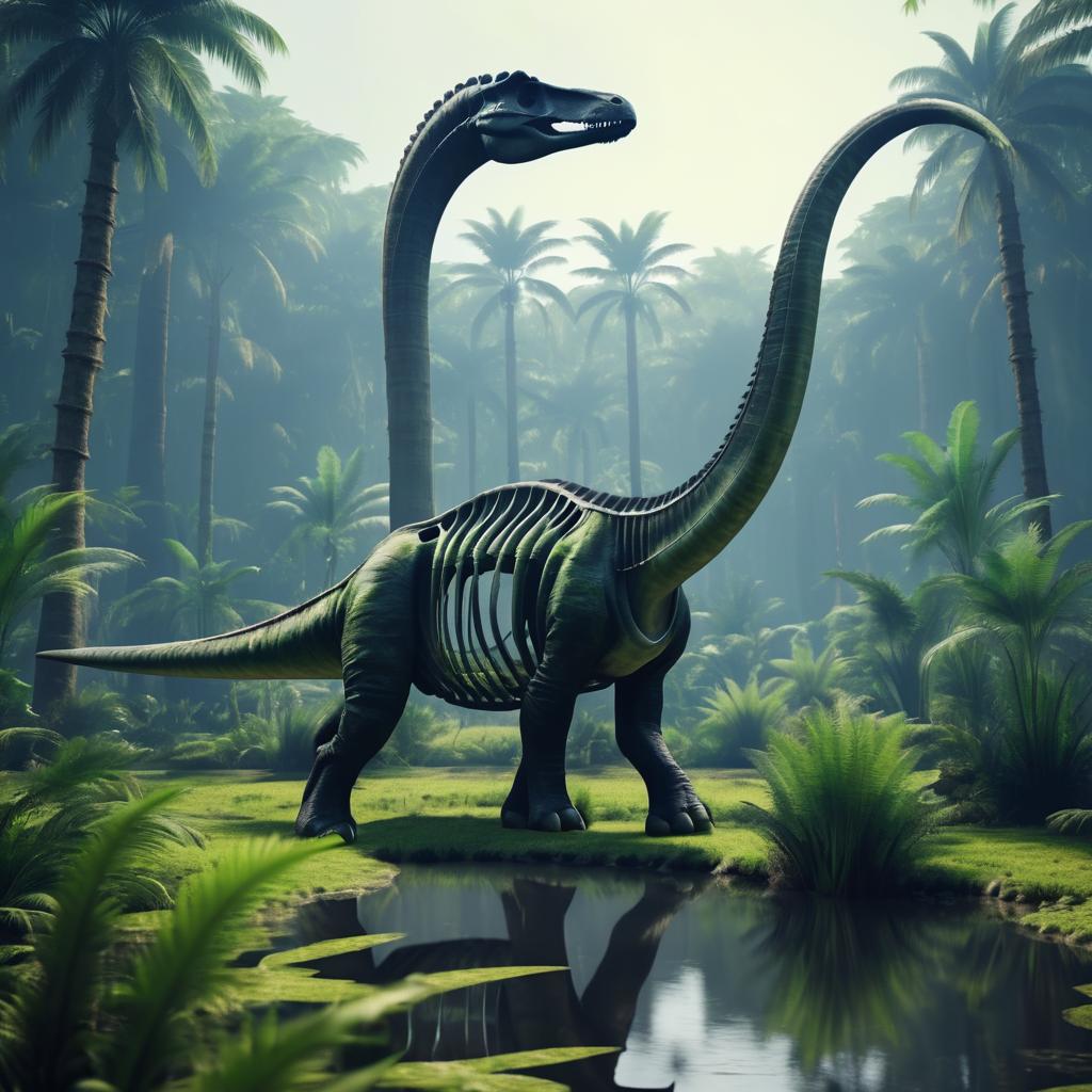 Brachiosaurus Skeleton in Ancient Swamp