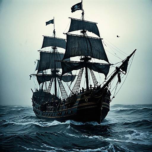 Haunted Pirate Galleon in Misty Dawn