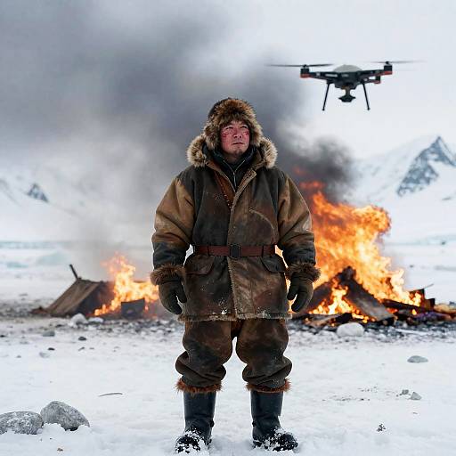 2799 Inuit Fisherman Against Raging Fire