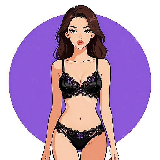 Elegant Woman in Black Satin Lingerie