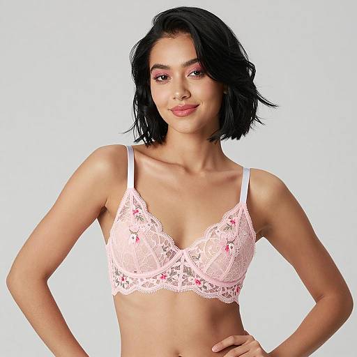 Confident Woman in Floral Lace Bra