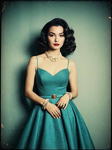 Vintage Style Woman in Teal Dress