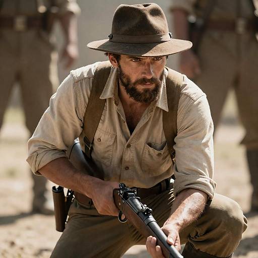 Sunlit Rugged Hunter in Tense Standoff