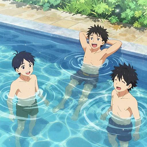 Vibrant Anime Poolside Relaxation Scene