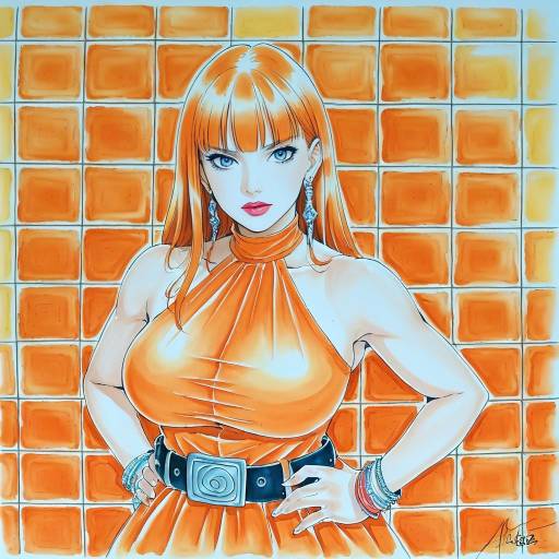 Digital Art of Woman in Orange Dress