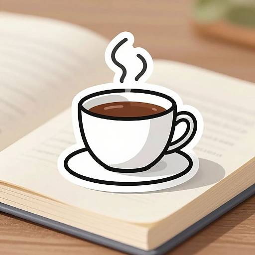 Coffee Cup on Book Cartoon Sticker
