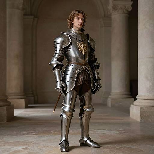 Knight in Armor Standing in Hall