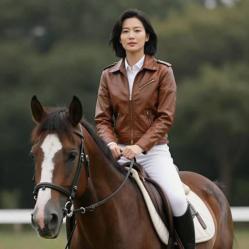 Confident Woman Riding Brown Horse