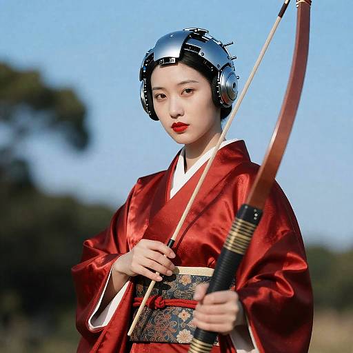 Futuristic Asian Woman in Traditional Kimono