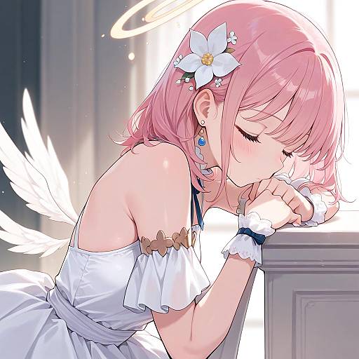 Ethereal Girl with Halo and Wings