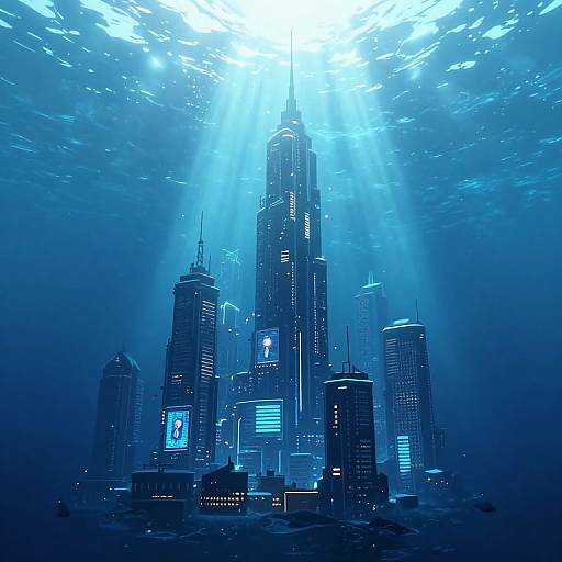 Cyberpunk 3D Submerged Metropolis