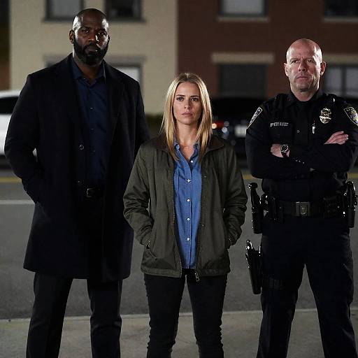 Three People Standing on Dimly Lit Street at Night