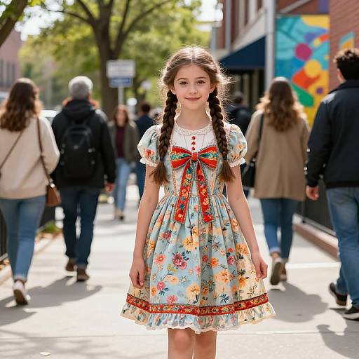 Young Girl in Vibrant Vintage Dress