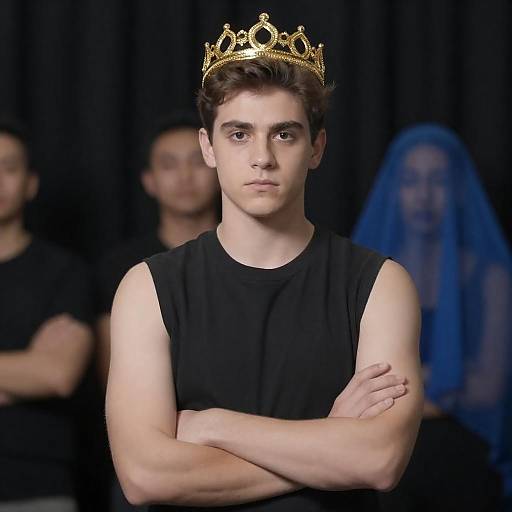 Young Man in Gold Crown and Black Shirt