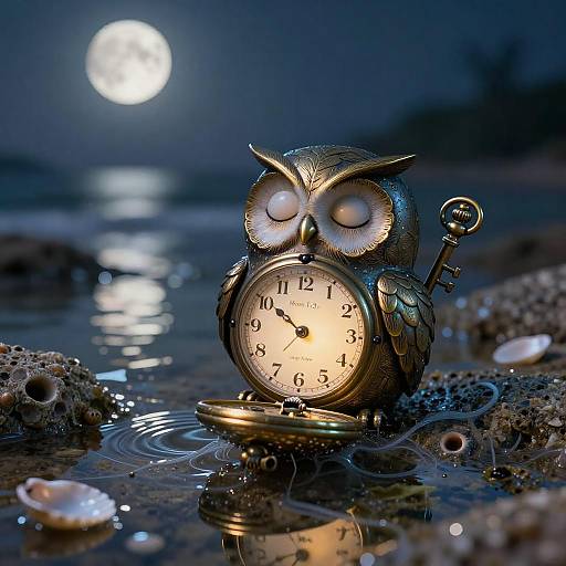 Moonlit Steampunk Owl Pocket-Watch Automaton