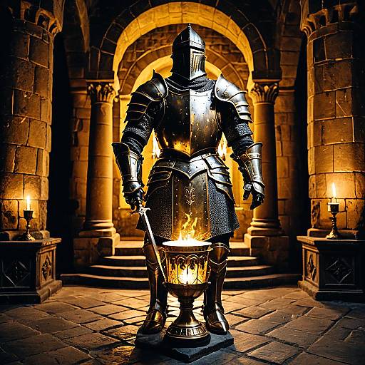 Armored Knight in Ancient Castle Chamber