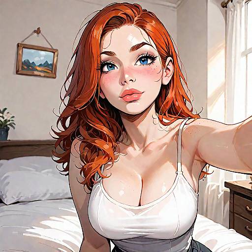Redhead Woman Taking Selfie Indoors