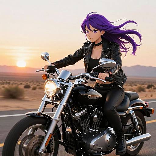 Anime Biker Girl on Desert Highway