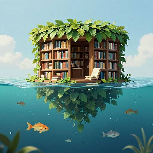 Floating Library Above Inverted Ocean