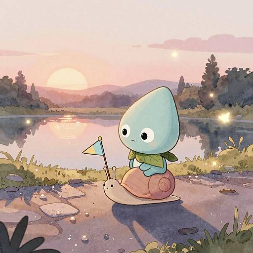 Whimsical Alien Riding Tiny Pastel Snail