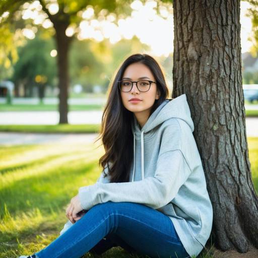 Young Woman Sitting by Tree in Park