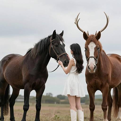Enchanting Woman with Horses in Nature