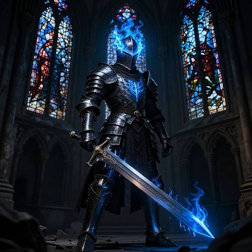 Dark Fantasy Knight with Enchanted Sword
