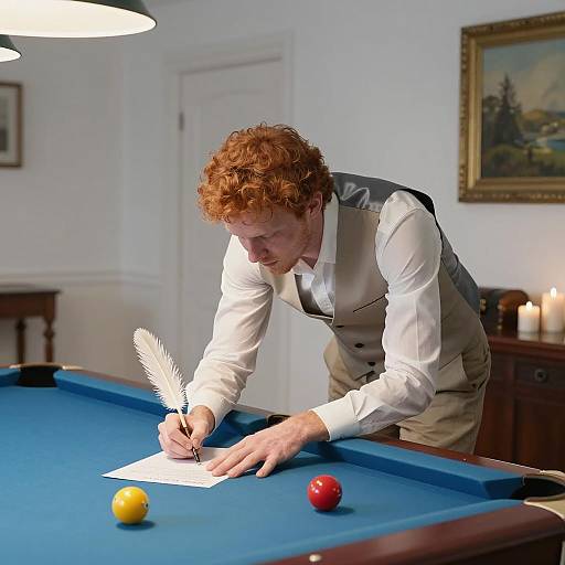 Quaint Tavern Scene with Quill and Pool