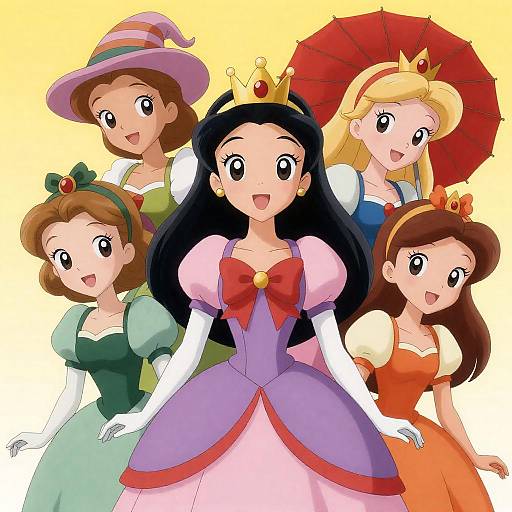 Anime-Style Princesses Group Illustration