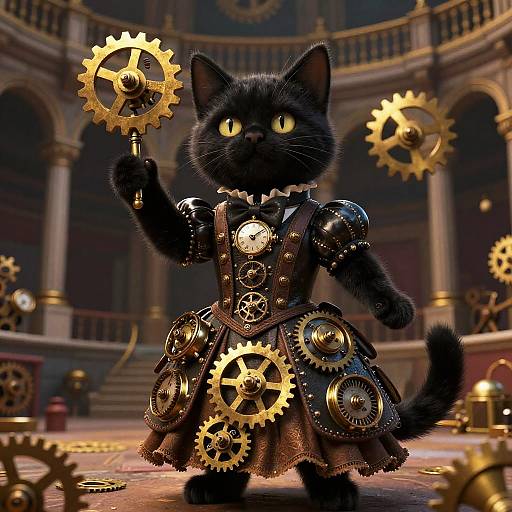 Steampunk Black Cat in Victorian Dress