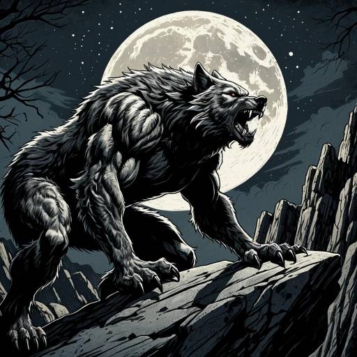 Menacing Werewolf Howling Under Full Moon