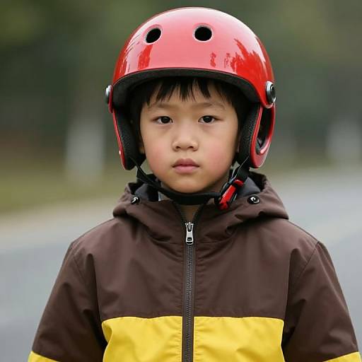 Boy in Red Helmet and Jacket