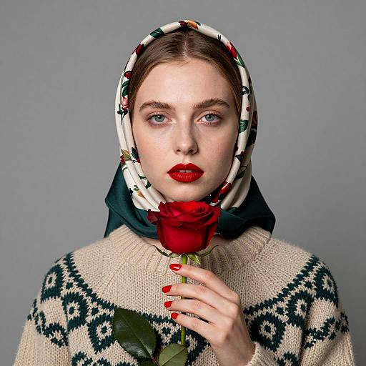 Stylish Woman with Floral Headscarf Portrait