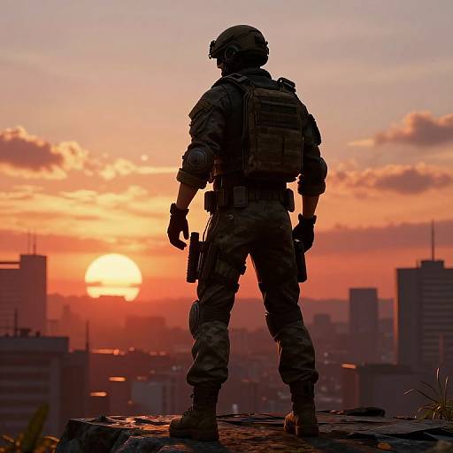 Tactical Soldier Sunset Cinematic Scene