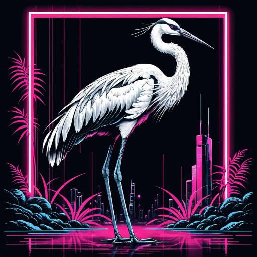 Synthwave Crane in Cyberpunk Neon Paradise